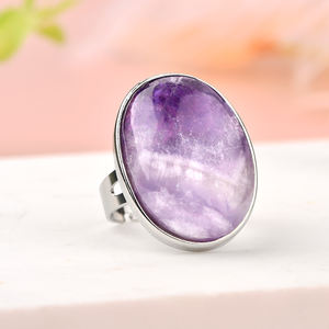Серебряное регулируемое кольцо с кристаллами высокого качества кольцо из натурального камня овальной формы - Product Image 5