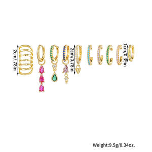 Pendientes chapados en oro Zircon18K de colores a la moda con textura colgante de gota de agua y Clip para el hueso del oído <span class=keywords><strong>sin</strong></span> orificio para la oreja Juego de 10 piezas - Product Image 2