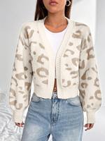 Cardigan en tricot jacquard personnalisé pour femme, col en V, manches longues, coupe oversize, décontracté et chaud, OEM ODM