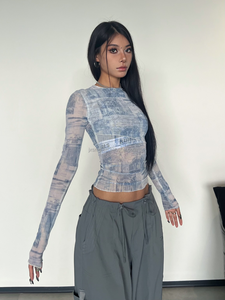 Camicetta da donna in maglia stampata di alta qualità camicetta da donna in pizzo floreale a maniche lunghe Top <span class=keywords><strong>abbigliamento</strong></span> occidentale donna - Product Image 3