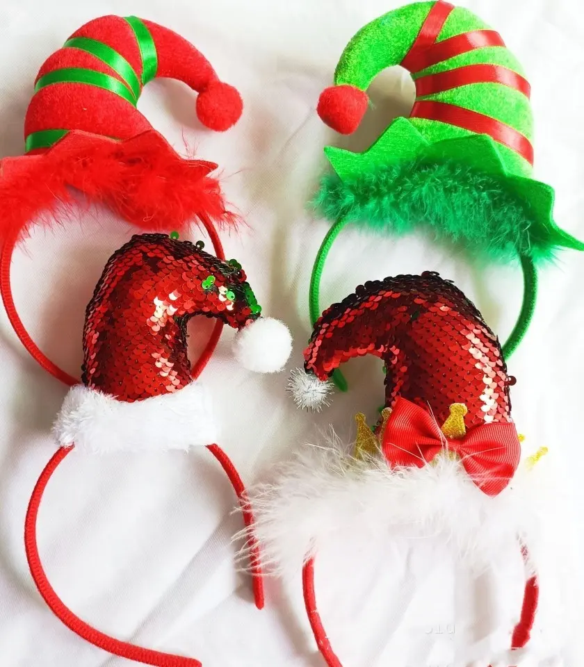 クリスマスかわいい赤いスパンコールエルフ帽子ヘッドバンドホリデーパーティードレスアップ小道具販売スプラウト装飾品