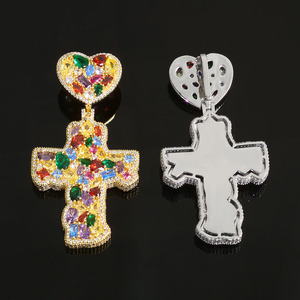 Pendientes Colgantes de Cruz con Piedras Preciosas Coloridas Estilo Hip Hop Personalizados, Plata de Ley 925, Chapado en Oro Real, Joyería con Moissanita - Product Image 4