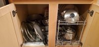 Uittrekbare dekselorganizer voor pannen, heavy-duty, modern keukenkast opbergrek, dubbele laag, volledig uittrekbare schuiflade, ijzer, chroomdraad