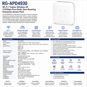 Point d'accès sans fil intérieur Wi-Fi 7 Rui <span class=keywords><strong>Jie</strong></span> RG-APD4930 5,97 Gbit/s à quatre radios, point d'accès d'entreprise sans dérivation - Product Image 3