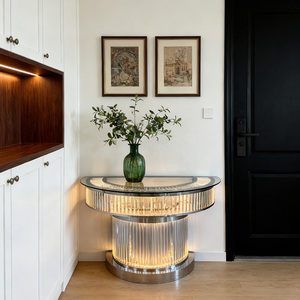 Tavolino da Caffè Rotondo in Cristallo di Lusso Moderno per Ristorante Hotel Casa <span class=keywords><strong>Scrivania</strong></span> Mobili da Soggiorno Nordico all'Ingrosso - Product Image 5