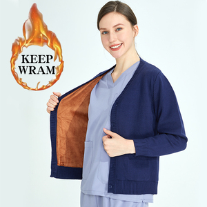 Wholesale High Elastic Warm-up Sweater Soft Comfortable Nursing <strong>Scrub</strong> Uniform <strong>Top</strong> for Women Laboratory Pharmacy Working Cardigan - Product Image 3