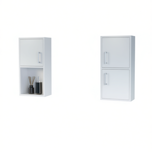 Armoire à pharmacie murale blanche à 2 niveaux 50x30 cm, étagères de rangement ouvertes en métal pour salle de bain - Product Image 1