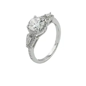 四叉圆形切割钻石簇镶嵌锆石结婚订婚戒指粉色戒指女性925纯银珠宝