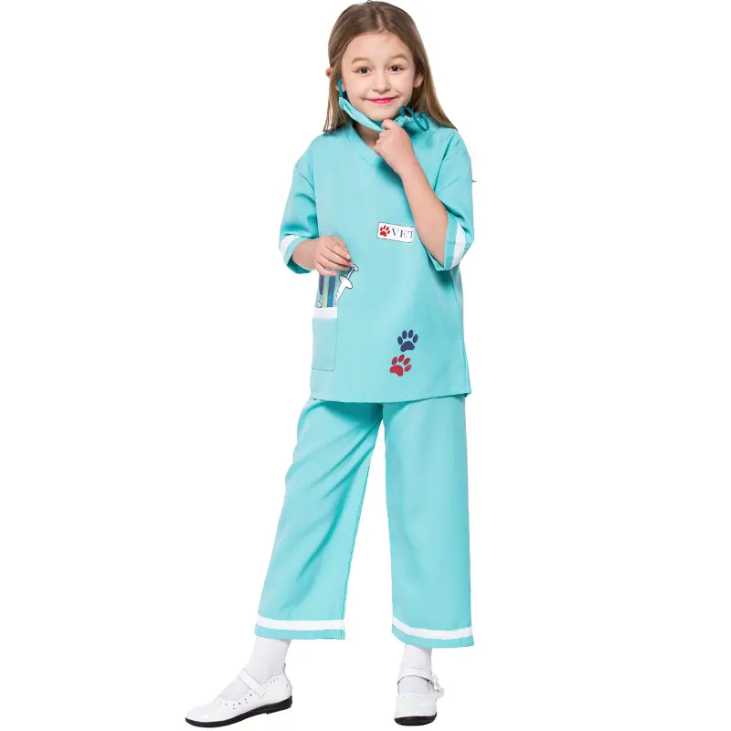 2024 New Kids Girl Hospital Female Doctor Nurse Veterinary Costume Surgeon Dr Uniform Cosplay Halloween Carnival Fancy Dress