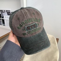 Casquette de baseball en jean délavé non structurée style vintage américain pour femme, avec motif lettres, large bord, grande taille, effet amincissant pour le visage