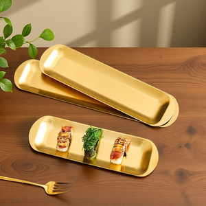 Gold Plated Stainless Steel Rectangular Serving <b>Tray</b> For Sushi And <b>BBQ</b> Hotel Use - Product Image 1