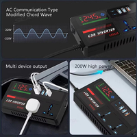 Inverter Mobil 200W DC 12V/24V ke AC 220V Adaptor Daya Ganda Tipe-C QC3.0 Konverter Mobil dengan Layar Digital Inverter Kendaraan
