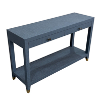 HLM01 Table console populaire de luxe au design moderne avec deux tiroirs et cadre en bois massif et toile d'herbe bleue pour le salon