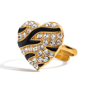 <b>Heart</b> Shaped Rhinestone Ring Gold <b>Black</b> Pave Setting Women's Jewelry Gift - Product Image 5