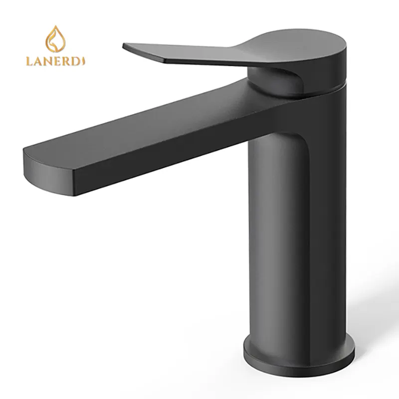 Lanerdi Simple Design Brass Single Hole Bathroom Faucet with Single Handle in Electrophoresis Black