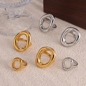 Bague minimaliste polyvalente en acier inoxydable or 18 carats pour femme à la mode Ins coréen géométrique creux <span class=keywords><strong>cercle</strong></span> irrégulier Design naturel - Product Image 1