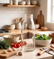 Bouteille en verre cylindrique pour jus de fruits 180 ml, réutilisable, écologique, avec bouchon hermétique pour smoothies et boissons froides