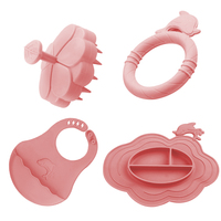 Prix usine ensemble de vaisselle écologique incassable enfants Silicone bavoir cuillère bol 0-12 mois bébé fournitures vert sain