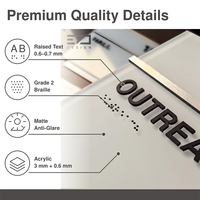 Panneau en acrylique personnalisé avec inscription tactile en braille pour bureaux et salles de bâtiments commerciaux