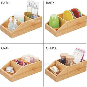 Bamboo Storage <b>Box</b> For <b>Makeup</b> And Stationery Multi Compartment Organizer Desk Organizer With Dividers Natural Wood Finish - Product Image 4