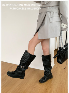 Botas de moda con lazo y puntada, estilo coreano, diseño retro de media caña, botas de ballet con punta cuadrada y lazo, botas de tacón alto. - Product Image 4