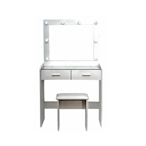 Table de maquillage moderne en bois pour filles avec miroir, tiroirs et lumière LED - Product Image 6