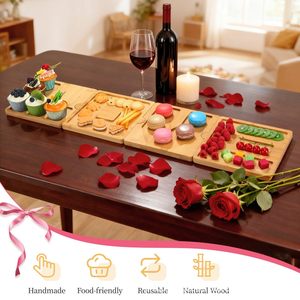 Ensemble de plateaux de service modulaires en bois, planche à fromage en bambou pour la présentation des aliments, utilisation multifonctionnelle en cuisine - Product Image 2