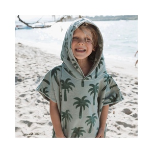 Telo da mare con cappuccio Jacquard in cotone poliestere per bambini <span class=keywords><strong>Poncho</strong></span> con cappuccio per bambini e fiori Jacquard <span class=keywords><strong>Poncho</strong></span> asciugamano con cappuccio - Product Image 1