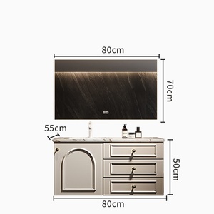 French-style Luxury Stone-Look Seamless Ceramic Integrated Basin Smart Multi-Function <b>Mirror</b> <b>Wall</b>-Mounted Bathroom Cabinet - Product Image 6