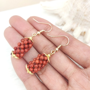 Meilleure qualité plaqué or naturel mer bambou rouge corail boucles d'oreilles italien fait à la main perles de corail boucles d'oreilles pour les femmes à la mode - Product Image 3