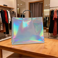 Sac fourre-tout holographique personnalisé, sac cadeau laminé irisé à effet de changement de couleur, sac de shopping à paillettes métalliques