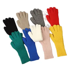 Último producto de fábrica Guantes de punto con pantalla táctil de invierno cálido a rayas de color sólido Guantes alargados para ciclismo al aire libre