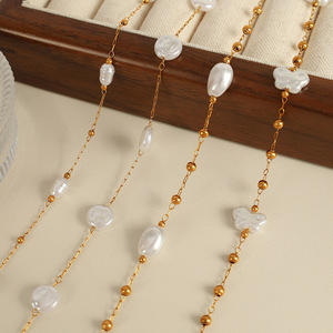 สร้อยคอมุกทรงไม่สมมาตร สีขาว ชุบทอง 18k สำหรับผู้หญิง สวมใส่ได้ทุกวัน - Product Image 1