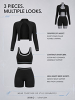 Fabricant de vêtements de sport, ensemble de yoga 3 pièces, veste courte zippée, soutien-gorge de sport, short taille haute, vêtements d'entraînement personnalisés avec étiquette privée
