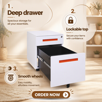 Meuble de bureau en acier, armoire mobile à 2 tiroirs, armoire d'appoint sous la table avec roulettes