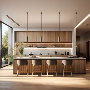 Gabinetes de cocina de madera maciza personalizados Diseño de madera de fresno de lujo con bisagras de cierre suave y encimera de grano de mármol - Product Image 1