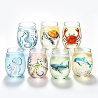 Verre à vin sans pied Octopus Shark Dolphin, verre à boire transparent sur le thème de l'océan pour jus, eau, bar à domicile, cadeau