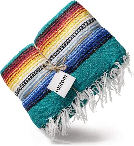 Blanket Factory Directly Customized Printed Size Large Assorted Bright Colors Portable Bulk Soft Woven Mexican Blanket