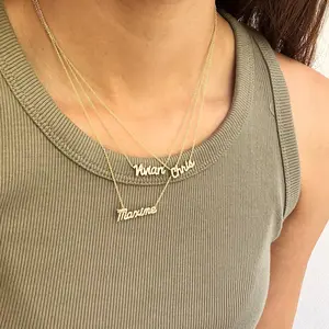 Wholesale Custom Any Name Necklace Personalised 18k Gold Plated Diamond Name Plate Necklace Jewelry