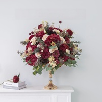 Boule de fleurs artificielle rouge foncé et rose très vendue, en tissu de soie, pour arrangements floraux de mariage et de fête