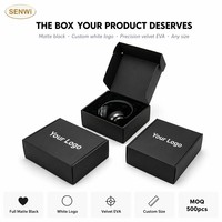 Boîte d'expédition noire mate personnalisée avec logo blanc et insert en mousse EVA velours pour produits électroniques, casques audio, marque premium