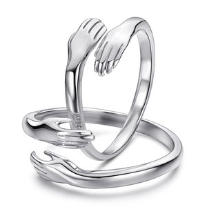 Anello Abbraccio in Argento Sterling 925 Placcato Rodio, Gioiello Trendy per Matrimonio, Anniversario, Festa della Mamma, Regalo d'Amore - Product Image 2
