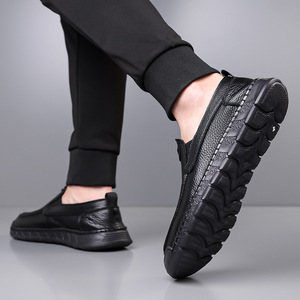 Mocassins pour hommes en cuir véritable, bout rond, à enfiler, respirants, chaussures décontractées d'automne - Product Image 4