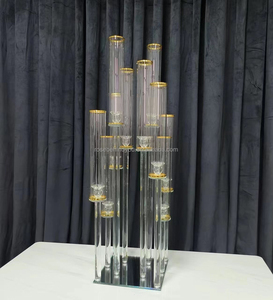 Candelabro de 10 Brazos con Precio de Fábrica al por Mayor, Candelero de Cristal con Tubo de Vidrio Moderno de Tallo Largo, Centro de Mesa para Boda - Product Image 5