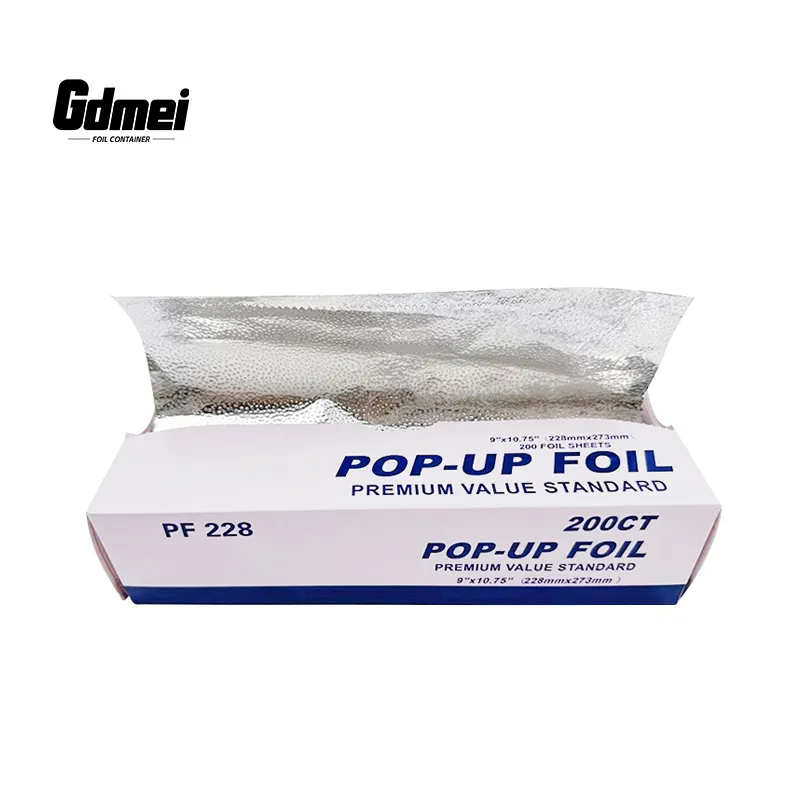 GDMEI Popular cocina hojas de papel de grado alimenticio papel de aluminio suave impreso Pop up hojas de papel de aluminio hoja de envoltura de sándwich para alimentos