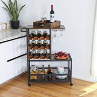 Suoernuo Plateau en bois amovible Cuisine mobile industrielle Chariot à vin de service Cuisine mobile Casier à vin avec roues