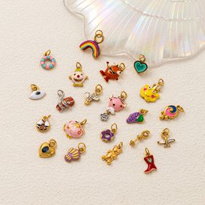 La fantasía infantil |   Dijes de Acero Inoxidable con Baño de Oro PVD de 18K y Esmalte para Creación de Joyería DIY |   Colgantes Divertidos para Niños - Product Image 2