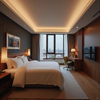 Fournisseur professionnel de mobilier d'hôtel et d'appartement de luxe, ensemble de chambre à coucher commercial sur mesure en MDF et chêne, contemporain, écologique et durable