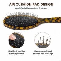 Brosse à cheveux personnalisée OEM en acétate avec coussin, poils métalliques, brosse à picots en acier inoxydable, brosse démêlante antistatique, vente en gros