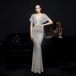 Nouvelle robe de soirée élégante à col en V, robe de bal à sequins et à paillettes, manches courtes, queue de poisson, robe de fête <span class=keywords><strong>pour</strong></span> femmes de haute qualité - Product Image 5